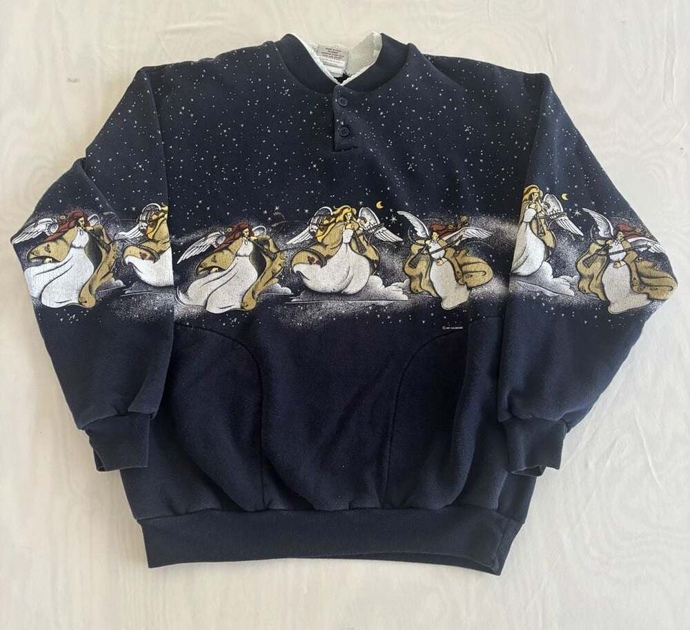 Art Unlimited Sportswear Angel Henley Sweatshirt Size M Vintage USA